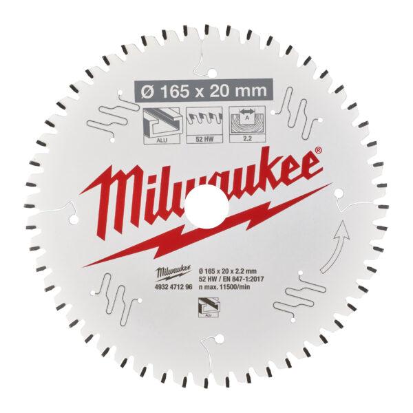 Milwaukee Kreissägeblatt 165/20 mm 52Z Holz/Alu