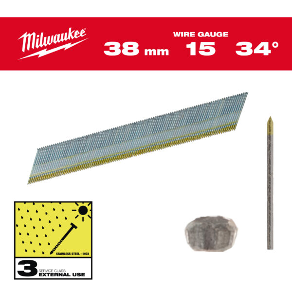 Milwaukee Stift-Nägel 15G Inox34° 38mm SC3 (2.500)