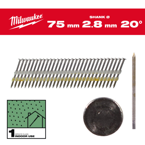 Milwaukee Rundkopf-Nägel 20° 75mm SC1 (2.000) – Bild 2